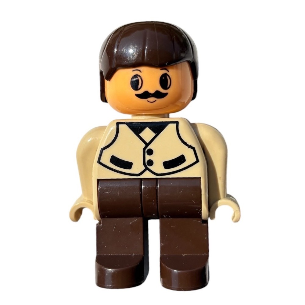 Vintage Duplo Lego Figure 90s Town Community Man Mustache Brown Vest 2.5 Inch